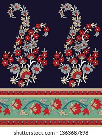 cute paisley  flower  border pattern on navy