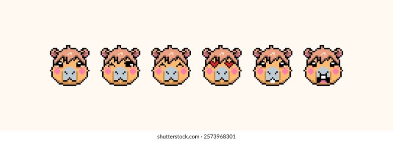 Cute pakibara emojis with emotions. Pixel graphics. Trendy vector illustration.
