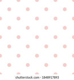 Cute pale pink polka dot on white background seamless pattern for Valentine's Day, wedding, baby clothes etc. Flat style. Minimalist, simple. For wallpaper, wrapping paper, textile print, backdrop