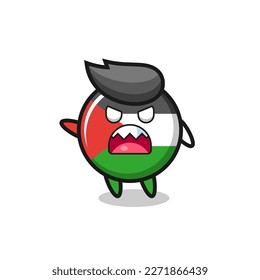 cute palestine flag badge cartoon in a very angry pose , cute style design for t shirt, sticker, logo element