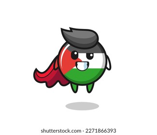 the cute palestine flag badge character as a flying superhero , cute style design for t shirt, sticker, logo element