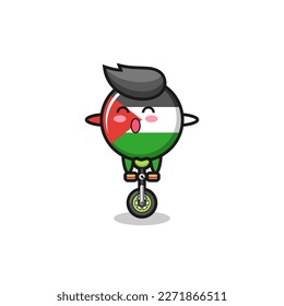 The cute palestine flag badge character is riding a circus bike , cute style design for t shirt, sticker, logo element