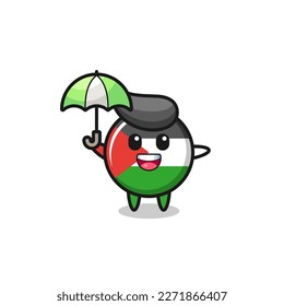 cute palestine flag badge illustration holding an umbrella , cute style design for t shirt, sticker, logo element