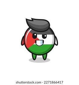 cute palestine flag badge mascot with an optimistic face , cute style design for t shirt, sticker, logo element