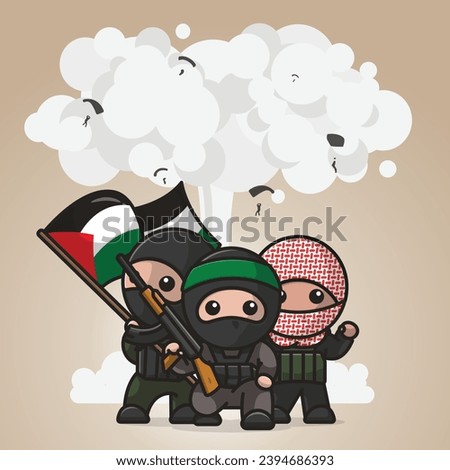 Cute palestinian fighter cartoon vector illustration freedom palestine concept icon isolated
