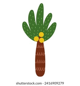 Cute Palme im Cartoon-Stil für Kinder einzeln auf weißem Hintergrund. Doodle Tropenbaum im kindischen Stil. Vektorgrafik