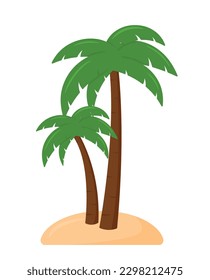 Cute Palm Coconut Trees Vector Cartoon Animated in Sand Beach Graphic for Summer Isolated on White Background