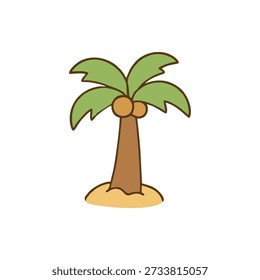 Ilustración linda del icono de la historieta de la palmera para el verano, la playa, y el tema tropical