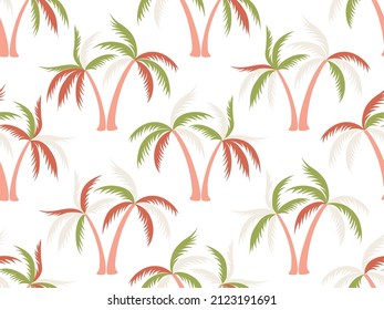 Cute palm tree minimal seamless pattern vector design. Exotic jungle plants fabric ornament. Coconut palm tree wallpaper in miami style. Nature elements illustration. Summer fashion print.