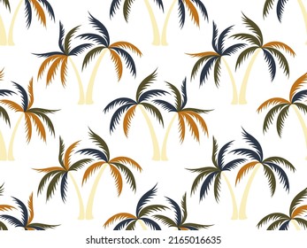 Cute palm tree minimal seamless pattern vector design. Exotic garden plants textile ornament. Coconut palm tree wallpaper in hawaiian style. Outdoor landscape illustration. Fashion fabric print.