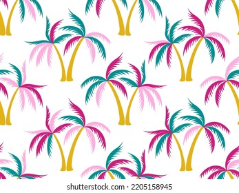 Cute palm tree minimal seamless pattern vector design. Exotic jungle plants fabric ornament. Coconut palm tree wallpaper in caribbean style. Floral hawaii rapport. Fashion fabric print.
