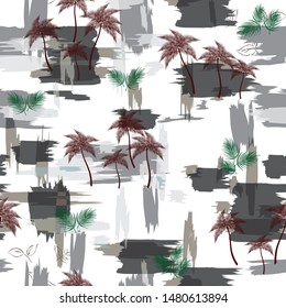cute palm tree pattern on grey seamless background