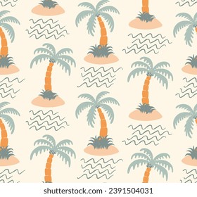 Cute Palm trees seamless tropical pattern.