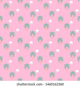 Cute Palm trees and sunshine seamless pattern icon sweet mood repeated ,Design for fashion, fabric, web, wallpaper ,wrapping and all prints on light pink background color