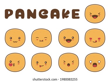 cute pancake character designs. emoticons with different facial expressions