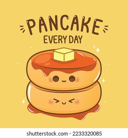 carácter de panqueque lindo con ilustración de texto