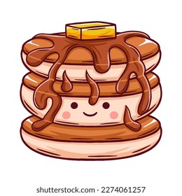 cute pancake characters in trendy kawaii style.