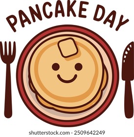  «Cute Pancake Day Illustration with Smiling Pancake and Butter for Breakfast or Food-Themed Diseños»

