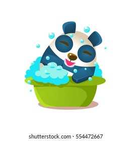 Cute Panda Activity Illustration With Humanized Cartoon Bear Character Having Foam Bath