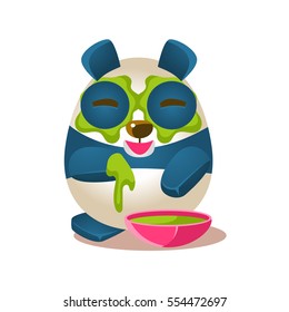 Ilustración De La Actividad De Panda Cuta Con Personaje De Oso De Caricatura Humanizada Haciendo Tratamiento De Máscara Facial