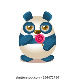 Cute Panda Activity Illustration With Humanized Cartoon Bear Character Eating A Lollypop
