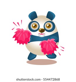 Cute Panda Activity Illustration With Humanized Cartoon Bear Character Cheerleading With Pink Pompoms