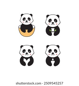 Lindo panda adorable animal plano de dibujos animados logo diseño Vector