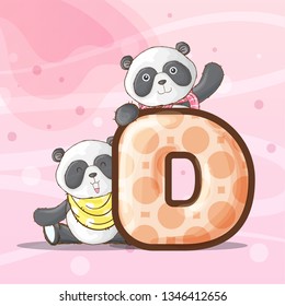 Cute panda alphabet illustration for kids-vector