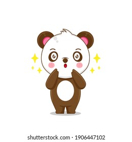 Cute panda with amazed face. Vector illustration of chibi character isolated on white background.