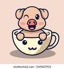 cute panda animal character with cute cup
