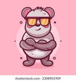 cute panda animal character mascot with cool expression isolated cartoon in flat style design