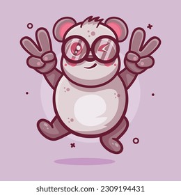 cute panda animal character mascot with peace sign hand gesture isolated cartoon in flat style design
