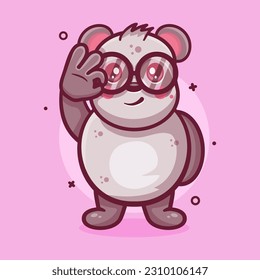 cute panda animal character mascot with ok sign hand gesture isolated cartoon in flat style design
