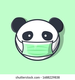 Cabeza De Animal De Panda Cuta Usando Máscara Verde Para La Protección Autokawaii Ilustración Vector