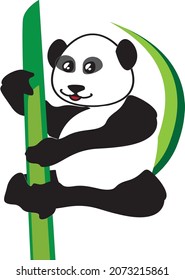 Cute panda animal logo climbing bamboo