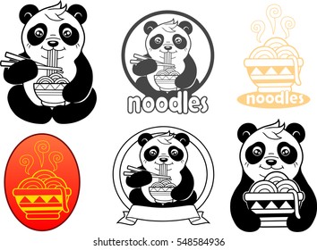 cute panda with an appetite for eating noodles
