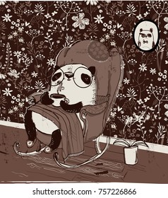 Cute panda in armchair