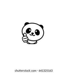 Cute Panda Asian Bear showing like, thumb of hand up, high esteem and approval vector logo. Well done illustration, good job post, excellent symbol