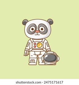 Cute panda astronaut animal kawaii chibi character mascot illustration outline style design set