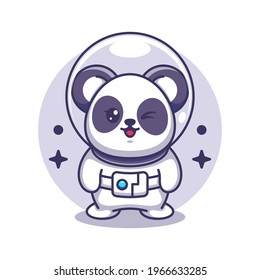 Cute panda astronaut cartoon icon illustration