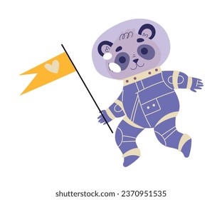Cute Panda Astronaut Character in Space Suit Vector Illustration