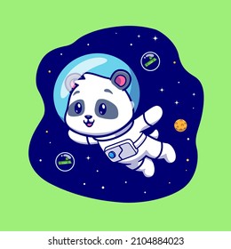 Cute Panda Astronaut Floating In Space Cartoon Vector Icon Illustration. Animal Science Icon Concept Isolated Premium Vector. Flat Cartoon Style