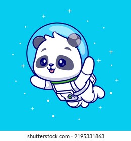 Cute Panda Astronaut Floating In Space Cartoon Vector Icon Illustration. Animal Science Icon Concept Isolated Premium Vector. Flat Cartoon Style