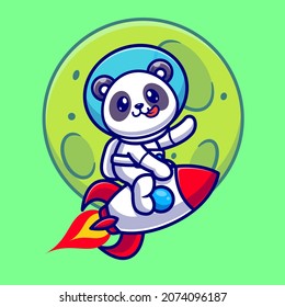 Cute Panda Astronaut Riding Rocket Cartoon Vector Icon Illustration. Animal Technology Icon Concept Isolated Premium Vector. Flat Cartoon Style