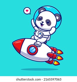 Cute Panda Astronaut Riding Rocket Cartoon Vector Icon Illustration. Science Animal Icon Concept Isolated Premium Vector. Flat Cartoon Style