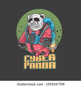 cute panda astronaut rocket illustration