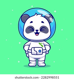 Cute Panda Astronaut steht im Weltraum Cartoon Vektorsymbol Illustration. Animal Science Icon Konzept isolierter Premium Vektor. Flachbildkartonstil