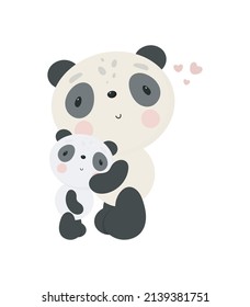 Cute Panda with baby. Cartoon style. Vector illustration. For kids stuff, card, posters, banners, children books, printing on the pack, printing on clothes, fabric, wallpaper, textile or dishes.