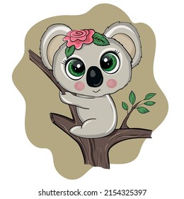 Cute panda baby isolated on white background. Funny australian animals. Card, postcards for kids. Little bear child smiling. Flat vector illustration for banner, card, wallpaper, poster.