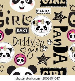 Cute panda baby seamless pattern background.  